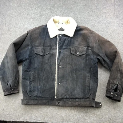 Ash Creek Jacket Mens Medium Black Suede Sherpa Lined Trucker Shearling Collar - Image 1 of 4