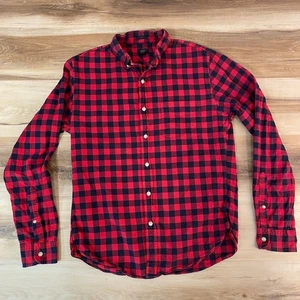 J Crew Oxford Shirt Slim Fit Mens Medium Button Down Shirt Red Buffalo Check - Picture 1 of 5