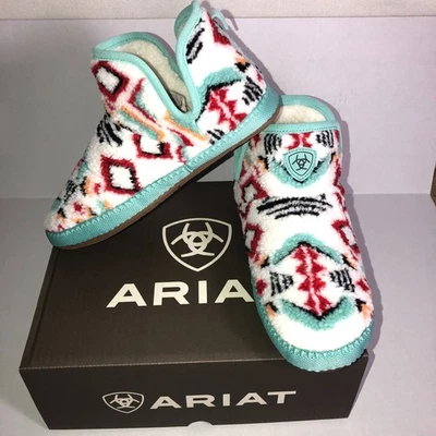 NIB Ariat Women's Bootie Slipper Southwest Design Sherpa Lining V Notch Ankle - Image 1 of 2