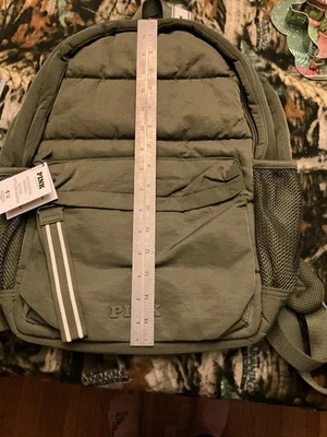 Victoria's Secret Pink Backpack Quilted Puffer Olive Green New - Image 1 of 4