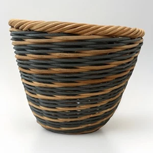 Handwoven Wicker Basket Boho Rustic Gray Tan Storage Planter Organizer Decor - Picture 1 of 3