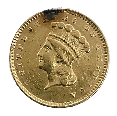 Dólar de oro cabeza de princesa Liberty de $1 1856 ex joyería soldado obv. Moneda #1 Foto 1 de 4