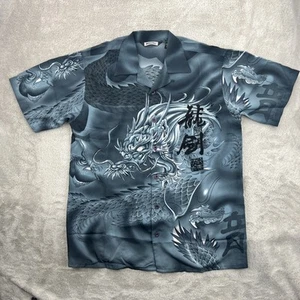 Vtg Million Guy Shirt Mens Small Blue 90s Japanese Dragon Art AOP Skater Bowler - Picture 1 of 14
