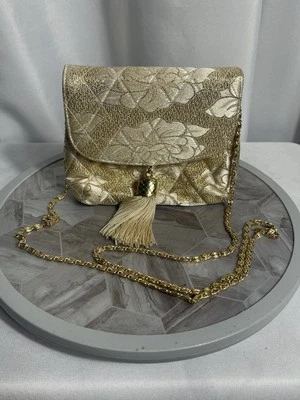 I. Magnin Vintage Elegante Dorado Floral Mujer Noche Cartera Borla/Cadena Dorada Foto 1 de 4