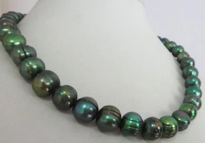 ENORME COLLAR DE PERLAS VERDES GENUINAS MAR SUR NATURAL 18"11-12MM 14k - Imagen 1 de 7
