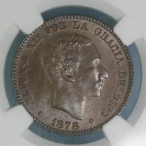 SPAGNA ALFONSO XII 10 CENTIMOS 1878 OM BRONZO FDC RAME COIN MONETE - Imagen 1 de 3