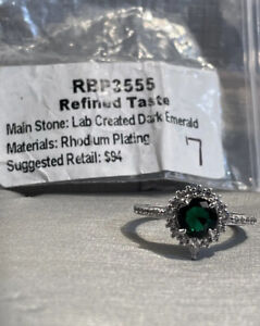 NIB Refined Taste LC Dark Emerald Ring Bomb Party W/Rhodium Pl Band Sz7 SRP$94