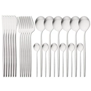 24 Piece Matte Finished Flatware Set Basic 18/0 Stainless Steel Silverware For H - Picture 1 of 8