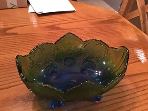 GREEN GLASS Dish Bowl Oblong  SOME WEAR - Picture 1 of 6