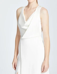 Vestido de cóctel HALSTON marfil satinado cuello capucha US4 UK8 £350 **HERMOSO** - Imagen 1 de 7