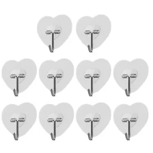 10pcs Adhesive Sticky Hooks Heart Shaped Heavy Duty Clear Wall Seamless Hooks - Picture 1 of 12