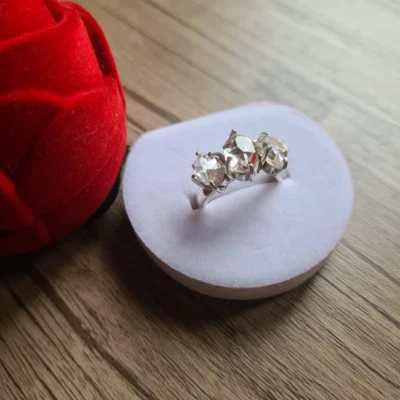 Кольцо из серебра с бриллиантами и кварцем Herkimer ювелирные изделия с подлинными драгоценными камнями, стиль с тремя камнями - Изображение 1 из 4