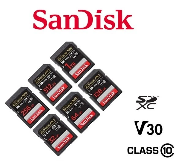 Sandisk SD Extreme PRO 32 64 128 256 GB 512GB 1TB Memory Card Nikon Canon UHS-I - Image 1 of 1