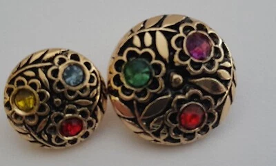 Antique Gold ABS Round Buttons 3 Coloured Rhinestone Inset NEW Set Of 10 2 Sizes - Image 1 of 4