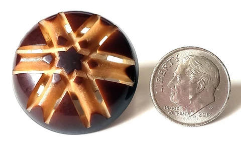 BIG Domed Pierced Vegetable Ivory VI Button with Star Center…1&1/8"… Tagua Nut Cover
