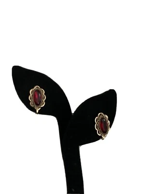 Vintage GOLD FILLED Garnet ? Colored Screw Back  Earrings Signed Excellent Cond - Image 1 of 4