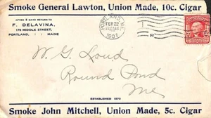 Portland ME Smoke General Lawton Union Made Cigars 1907 Cover - Foto 1 di 3