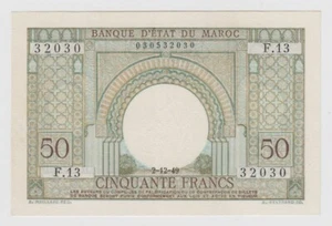 Morocco 50 Francs 1949 P44 A UNC French Rule Original Bill Lion Watermark BEST - Picture 1 of 6