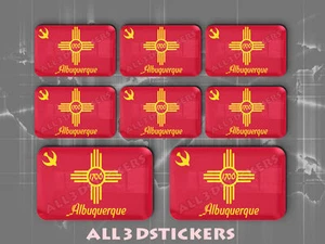 8 x 3D Stickers Resin Domed Flag Albuquerque - USA Adhesive Decal Vinyl - Imagen 1 de 1