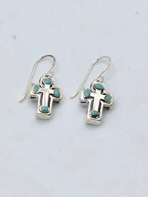 Pendientes colgantes cruz turquesa plata de ley .925 Foto 1 de 4