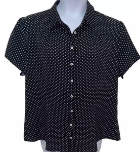 Black Button Up Polka Dot Blouse By Belle Pogue Sz 3XL NWT Top Lightweight 20 22 - Picture 1 of 9