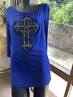 Vintage Versace Studded Crystal Gothic Cross Top S Purple