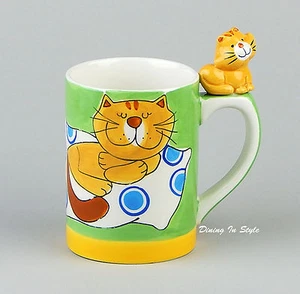 Indra 10 oz. Mug, MINT UNUSED Condition! Orange Cat, Green - Picture 1 of 4
