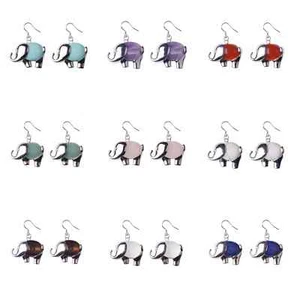 3Pcs Healing Crystal Elephant Dangle Earring Crystal Ear Pendant Jewelry - Picture 1 of 27
