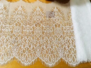 3 Yards Bright White Floral Eyelash French Mesh Lace Trim/Sewing/Bridal/12" Wide - Picture 1 of 20