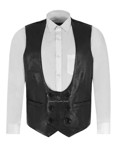 Chaleco de cuero para hombre con espalda de tela negro clásico chaleco de cuero eduardiano 3272 - Imagen 1 de 6