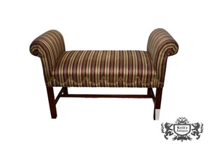 Vintage Ethan Allen Traditional Style Striped Rolled Arm Bench w/Brass Studs - Picture 1 of 12