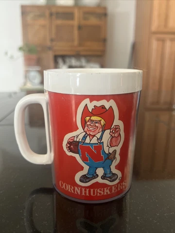 Vintage Nebraska Cornhuskers Football Thermo Serv Mug-USA made Cup Red Cover