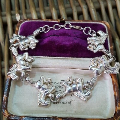 Vintage 925 Sterling Silver Bracelet, Running Horses Bracelet, Adjustable  - Image 1 of 4