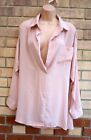 Missguided Pink Rose V Neck Long Sleeve Relaxed Baggy Blouse Shirt Top 12 M