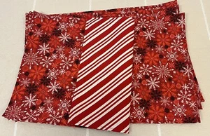 Christmas Placemats Reversible Red White Snowflake Candy Cane Stripe  Set of 4 - Picture 1 of 8