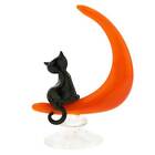 Statue de chat sur la lune en verre de Venise 5 pouces faite main noir italien
