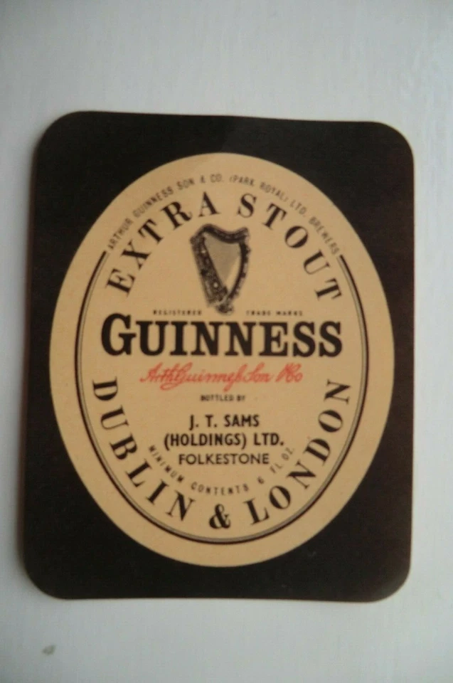 MINT GUINNESS BOTTLED BY SAMS FOLKESTONE KENT BREWERY BOTTLE LABEL  - Image 1 of 1