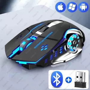 Rechargeable RGB Wireless Mouse Gaming Computer Silent Bluetooth USB Mechanical - Picture 1 of 6
