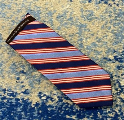 NUEVA Corbata de Seda Negro Marrón 1826 Rojo Azul Plata Rayas Sesgadas Foto 1 de 4