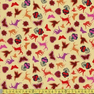 Quilten Baumwolle Robert Kaufman Frida Kahlo Symbol Symbole gelb (Meterware) - Bild 1 von 1