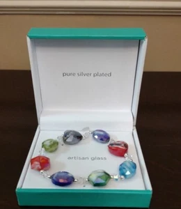 Artisan Glass Pure Silver Plated Dazzling Designs Bracelet. Expandable.TS - Picture 1 of 10