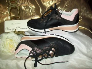 GEOX Respira Leather Sneaker Trainers Walking Shahira Black & Gold Sz 10 = 40 - Picture 1 of 13