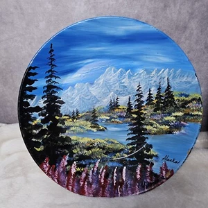 2 sartenes pintadas a mano Yvonne Gossett Trapper Creek Alaska - decoración de pared 11,5 pulgadas - Imagen 1 de 9
