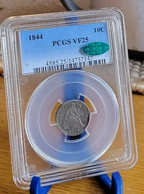 1844 Liberty Seated Dime PCGS VF25   CAC - Image 1 of 2