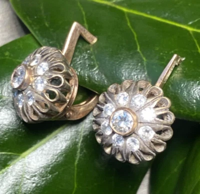 钻石 14K 玫瑰金古董维多利亚开放式花卉簇耳环 — 第 1/4 张图片