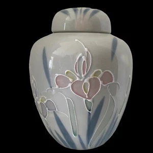 Handpainted Otagiri Floral Lite Ginger Jar Japan with Lid Pastel Iris - Picture 1 of 7