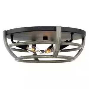 Kira Home Hartley 60-Watt 3-Light Black Farmhouse Flush Mount w/ Gray Oak Shade - Picture 1 of 7