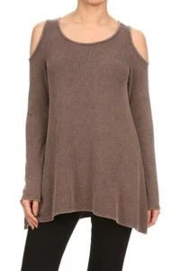🍁Chatoyant Thermal Cold Shoulder Tunic Brown Large 🍂 - Picture 1 of 5