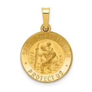 Colgante hueco medalla de San Cristóbal real de oro amarillo de 14kt pulido y satinado - Imagen 1 de 6
