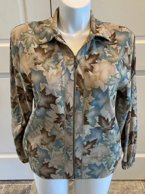 Vintage Women’s Size M Teddi Lightweight Zip Jacket Leaf Print Fall Autumn 1980s - Image 1 of 4